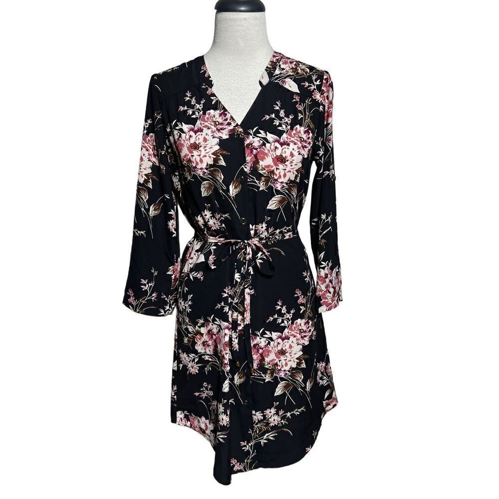 41 Hawthorn Long Roll Tab Sleeve Floral Shirt Dress Size XS